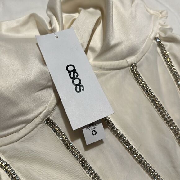 ASOS DESIGN NWT stretch satin corset with diamante trim in ivory - Picture 5 of 6